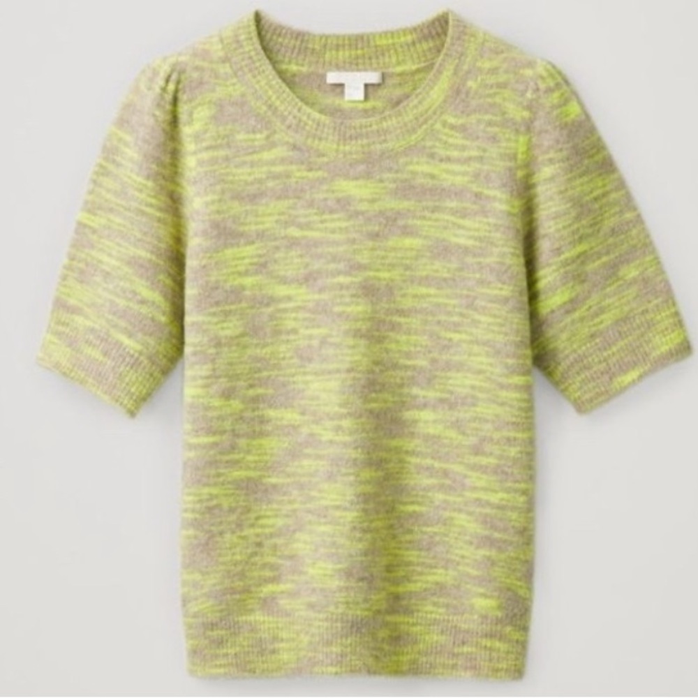 COS Alpaca Blend Short Sleeve Marled Sweater - Oversized XS